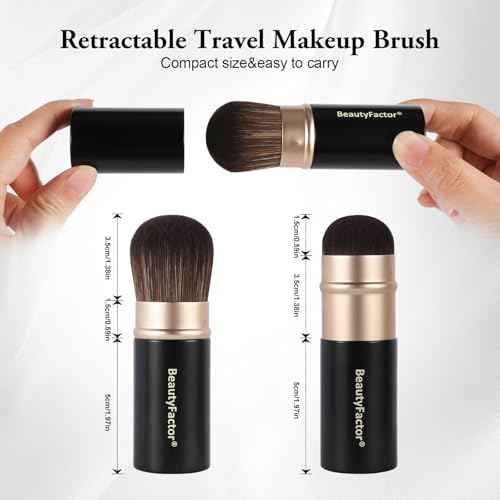 Retractable Kabuki Makeup Brush,Round Head Travel Makeup Brush Portable Brushes for Powder and Liquid Foundation, Bronzer, Blush and other face makeup With Aluminum Handle