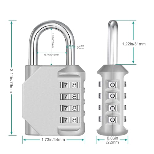 ZHEGE Combination Lock Outdoor, 4 Digit Re-settable Padlock for Gym, School, Fence, Employee Locker (Sliver)