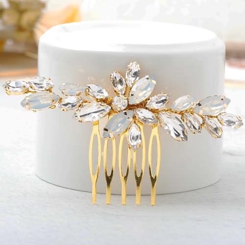 Olbye Wedding Hair Comb Leaf Headpiece for Bride and Bridesmaids Crystal Bridal Hair Accessories (Gold)