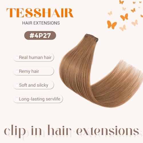 6PCS Clip in Hair Extensions Real Human Hair, Short Hairpieces for Women Single Clip Ins to add Highlights & Volume, No Tangle & Smooth,20 Inch 44g #06 Light Brown
