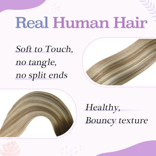 Sindra Hair Extensions Real Human Hair Clip ins 14Inch Balayage Dark Brown Ombre Light Brown Blonde Clip in Hair Extensions Real Human Hair Remy Straight For Woman 100G 6Pcs(clip#3/8/22-14inch)