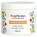 Soapstones Cedar and Saffron Exfoliating Body Scrub - 200 mL - Gentle and Soothing with Safflower Seed Oil - Woodsy, Spicy Aroma Infused Body Scrub Exfoliator
