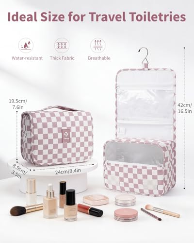 Narwey Small Hanging Travel Toiletry Bag - Dusty Pink Checkerboard