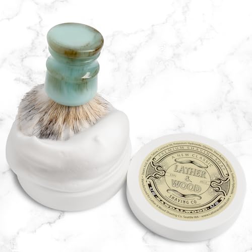 Lather & Wood Sandalwood Shaving Soap - Luxury Tallow-based Wet Shaving Cream - Dense Lather & Fresh Scent, 4.7oz