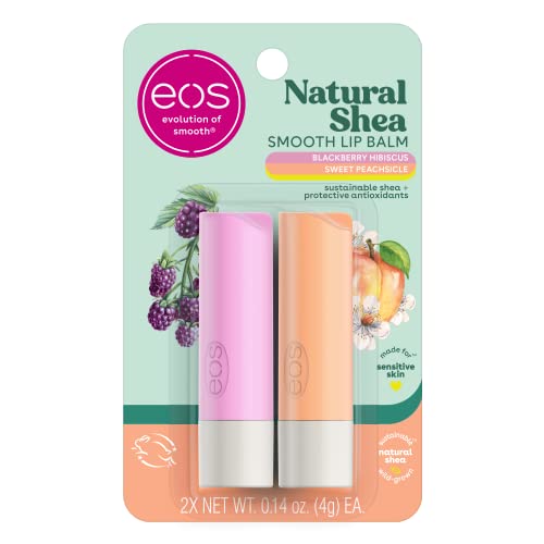 eos Natural Shea Lip Balm- Blackberry Hibiscus & Sweet Peachsicle, Made for Sensitive Skin, Lip Care Products, 0.14 oz, 2-Pack