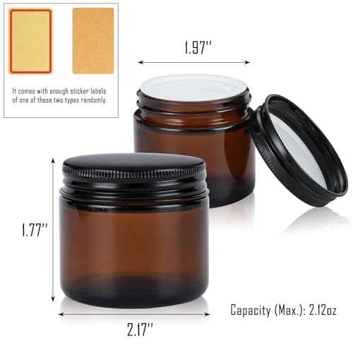 2oz Amber Glass Jars with Lids - 12 Pack Cosmetic Containers for Travel, Lotion, Cream