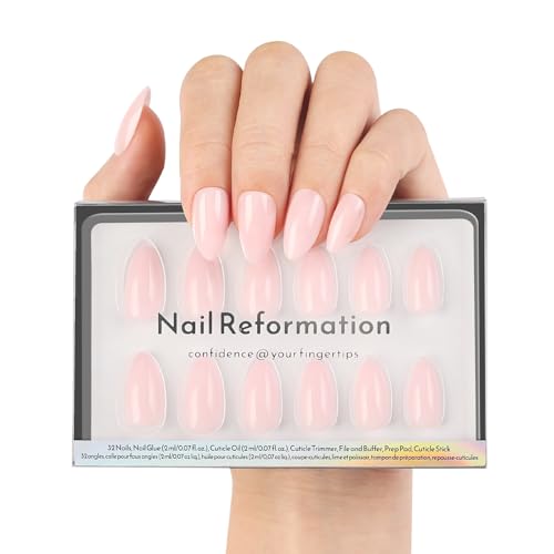 Soft Pink Short Almond Press-On Nails - 32 Piece Reusable Kit