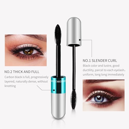 2 Pack 4D Silk Fiber Mascara - 5x Longer, Waterproof Black