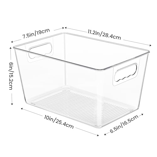 YIHONG Clear Plastic Storage Bins, 4 Pack Small Pantry Organizer Bins with Handle for Kitchen, Freezer,Cabinet,Closet Organization and Storage