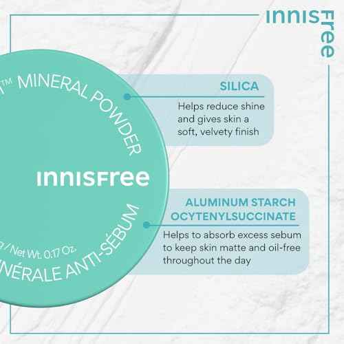 innisfree No Sebum Matte Mineral Powder, Korean Loose Setting Powder for Blurring, Shine Control, Fragrance-Free, Translucent