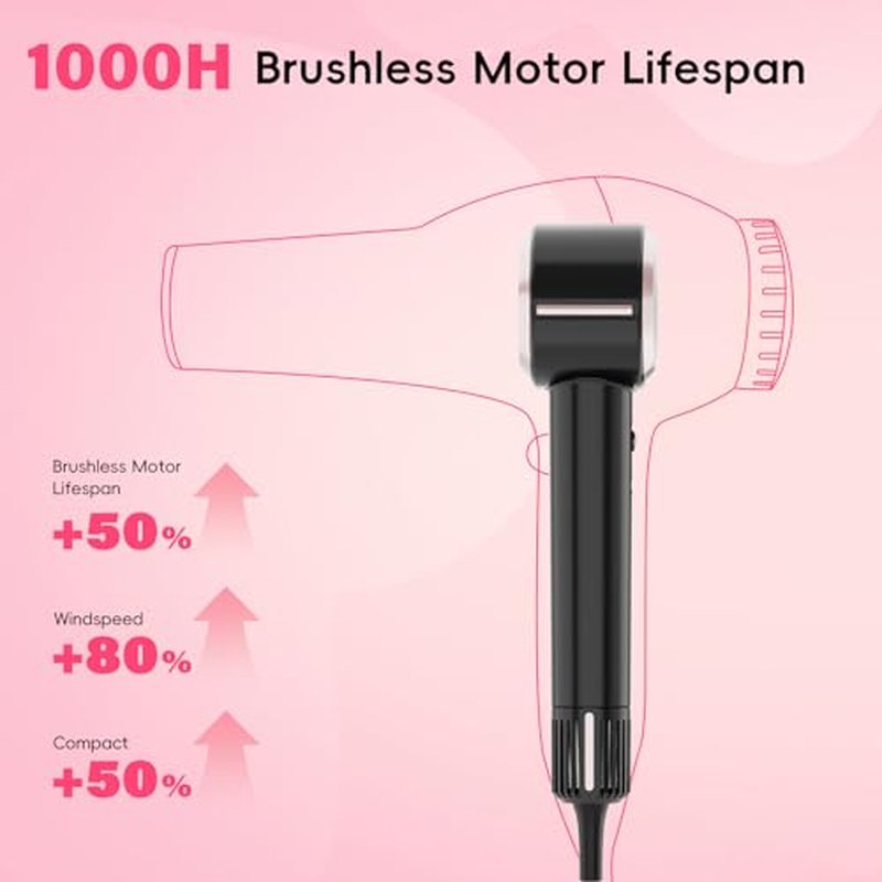 CINOSTAR Ionic Hair Dryer with Diffuser & Concentrator, Brushless Motor