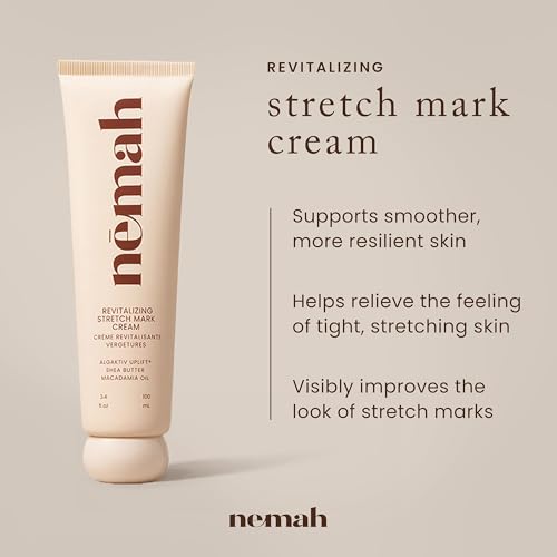 Nemah Stretch Mark Cream for Pregnancy, Moisturizing Belly Cream with Algaktiv UpLift, Shea Butter & Macadamia Oil, Pregnancy Body Cream for Belly, Hips & Thighs, 3.4 oz