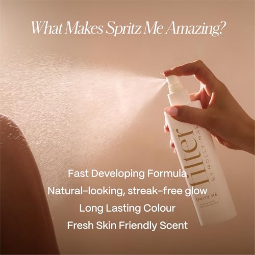 Filter by Molly-Mae Spritz Me Tanning Water | Moisturizing Self Tanner | Golden, Streak-Free Glow | Natural-Looking Sunless Tan | Fast Developing | Long-Lasting | Clear & Oil-Free | 200ml