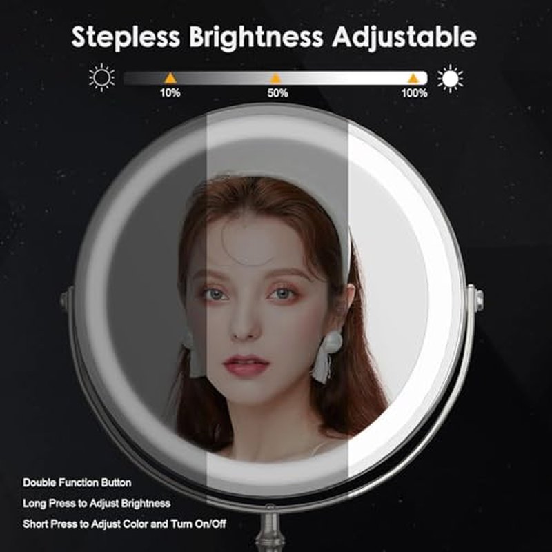 DEIOVWXS Rechargeable Makeup Mirror with 3 Color Lights, 1X/10X Magnification