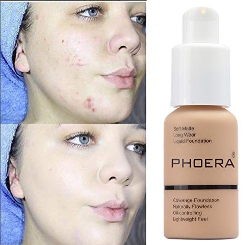 2 Pack PHOERA Foundation, 24HR Matte Oil Control Concealer, Full Coverage Foundation for Women Makeup.(104# Buff Beige)