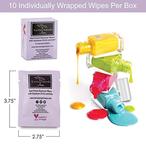 Karma Organic Nail Polish Remover & Remover Wipes Bundle ? Natural Unscented Nail Polish Remover (4FL-Oz) Lavender Nail Polish Remover Wipes (Pack of 10)