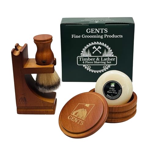 G.B.S GENTS Men's Wood Shaving Bowl & Shave Brush Set ? Premium Shaving Kit with Stand, Synthetic Shave Brush & Signature All Natural Soap ? Grooming Gift for Men,Wet Shaving Essentials