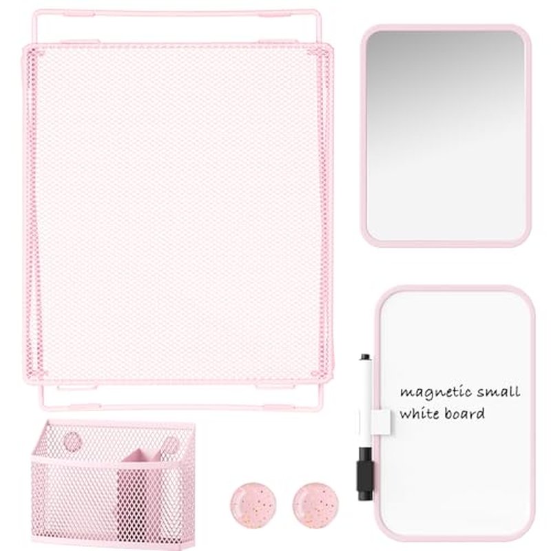 7-Piece Pink Locker Organizer Set with Shelf & Magnetic Accessories