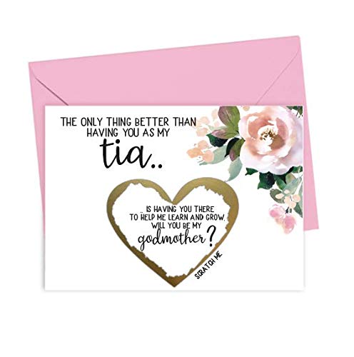 Spanish Will You Be My Godmother Scratch Off Card Proposal, Card for Tia from Niece, Dusky Rose Flowers (Tia Godmother (Pink Flowers))