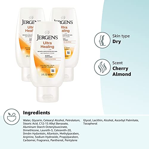 Jergens Ultra Healing Dry Skin Moisturizer, Body and Hand Lotion, for Long Lasting Skin Hydration, with HYDRALUCENCE blend, 3 Fl Oz (Pack of 3)