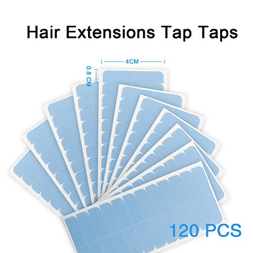 SUYYA 120 Pieces Hair Extension Tape Tabs Double Sided Extension Tapes for Replacement 4cm x0.8cm (Blue 120 Pieces)