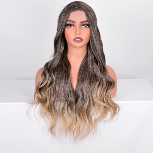 28 Inch Brown Blonde Highlight Body Wave Lace Front Wig