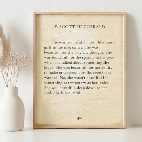 F. Scott Fitzgerald - She Was Beautiful - 11x14 Framed Quote Book Page Print - Great Gift for Husband, Wife, Boyfriend or Girlfriend?