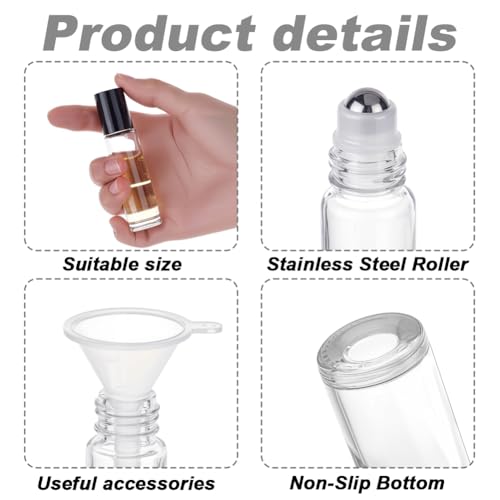 AHANDMAKER 150pcs Glass Roller Bottles 10ml Essential Oil Rollerball Leak Proof Travel Size Roll On Bottle with 6Pcs Funnel for DIY Aromatherapy Massage Holiday Gifts Decoration