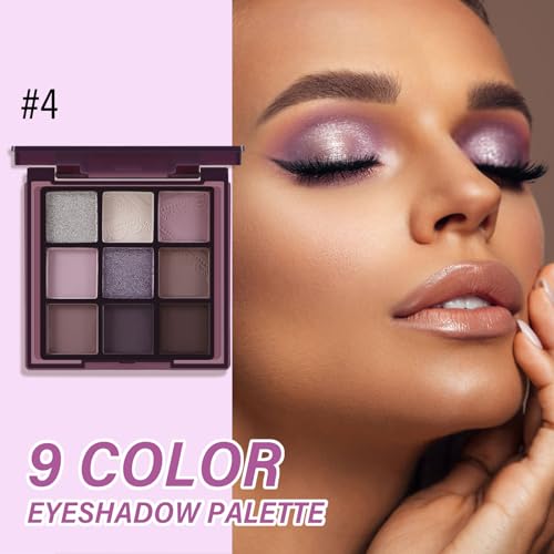 Purple Eyeshadow Palette - 9 Colors, Matte & Shimmer