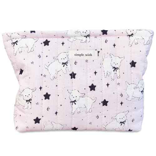 STARDW Cute Cotton Quilted Makeup Bag Cosmetic Bags for Women and Girls,Travel Toiletry Bag Floral Makeup Zipper Pouch, Purse Organizer Pouches,Canvas Lining (Cute Lamb)