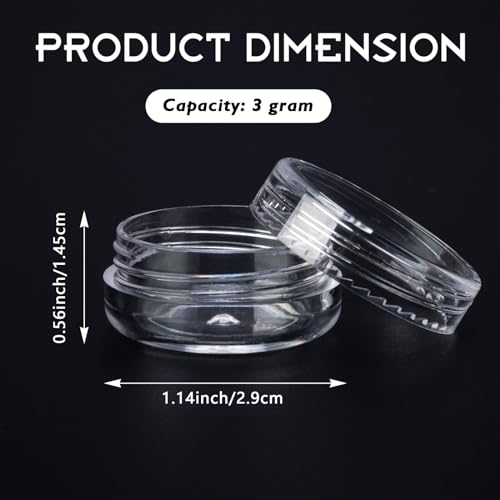 200 Count 3 Gram Sample Containers, Clear Lip Balm Containers with Lids, Small Plastic Sample Jars with 12 Mini Spoons, 200pcs Labels (Clear Lid)