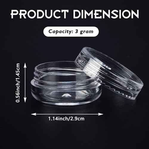 100 Count 3 Gram Sample Containers, Clear Lip Balm Containers with Lids, Small Plastic Sample Jars with 8 Mini Spoons, 100pcs Labels (Clear Lid)