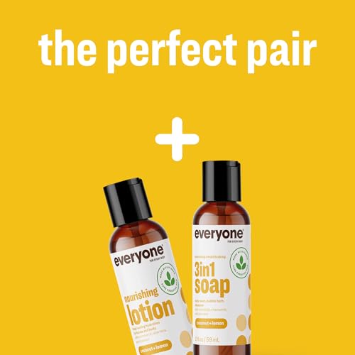 Everyone 3-in-1 Soap Body Wash, Bubble Bath, Shampoo, Travel Size, 2 Ounce (Pack of 1), Coconut and Lemon, made with Essential Oils for Men and Women
