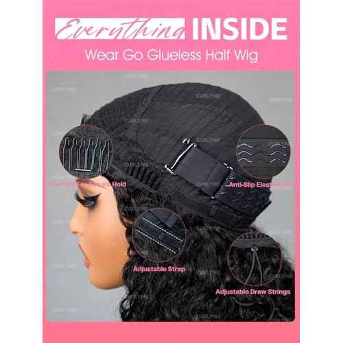 Curlyme Kinky Straight Drawstring Half Wig Human Hair No Lace Glueless Wear Go Wig Drawstring Invisible Hairline Beginner Friendly For Women Flip Over Clip In 195% Density 22 Inch