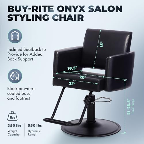 Buy-Rite Onyx Black Hydraulic Salon Chair, 550 Lb Pump
