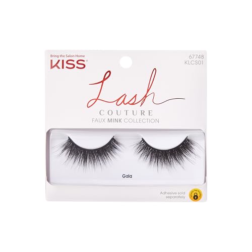 KISS Lash Couture Faux Mink Collection False Eyelashes, ¡®Gala¡¯, 12mm, Easy to Apply, Reusable, Vegan & Cruelty free, No Damage To Natural Lashes, 1 Pair Strip Lashes