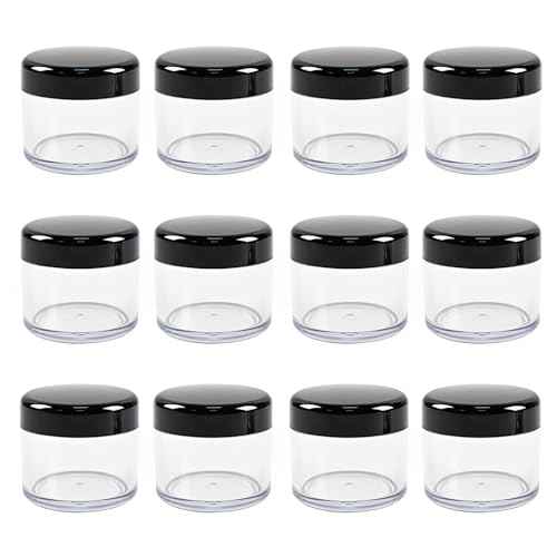 12 Pcs Refillable Black Plastic Round Cosmetic Containers, BPA Free, 15ml/0.5oz, With Lids