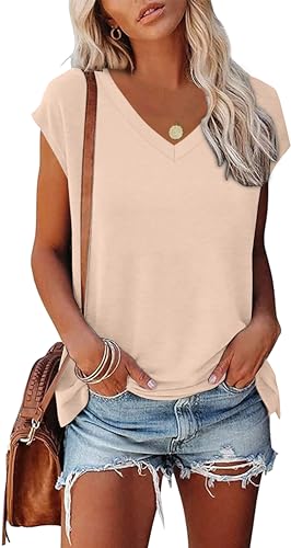 Womens Short Sleeve 2024 Summer Tops Trendy Tunics Or Tops to Wear with Leggings Loose Fit Shirts Grey S