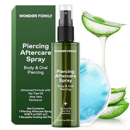 Piercing Aftercare Spray - Sterile Saline Solution for Piercings with Panthenol & Tea Tree Oil for Piercing Bumps Lip, Body, Nose Rings, & Ear Piercing Cleaner Keloid bump removal