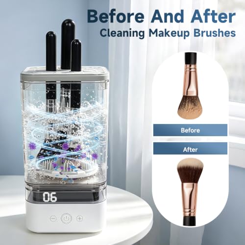 White Automatic Makeup Brush Cleaner Machine with Deep-Clean Silicone Scrubber