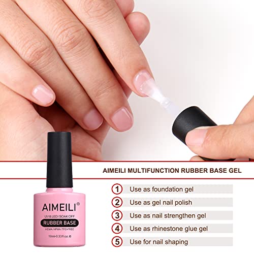 AIMEILI Hema Free Rubber Base Gel For Nails, Soak Off U V LED Clear Sheer Gel Nail Polish, 4 in 1 Nail Strengthen/Enhance/Base Coat/Color Gel Polish - (430) 10ml