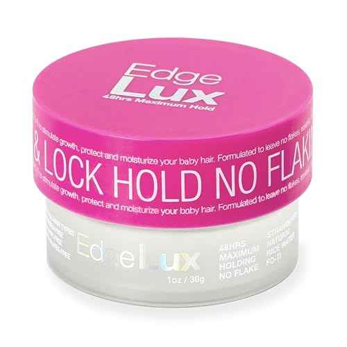 Edge Lux Strawberry Edge Control Gel with Castor Oil, Keratin, Biotin, and Olive Oil - 48 Hour Maximum Hold, Non-Flaking, Non-Greasy, Scented, Conditioning Styling Gel for All Hair Types, 1 Ounce