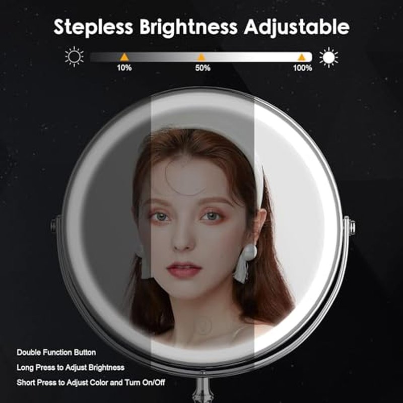 DEIOVWXS Rechargeable Makeup Mirror with 3 Lights & 10X Magnification