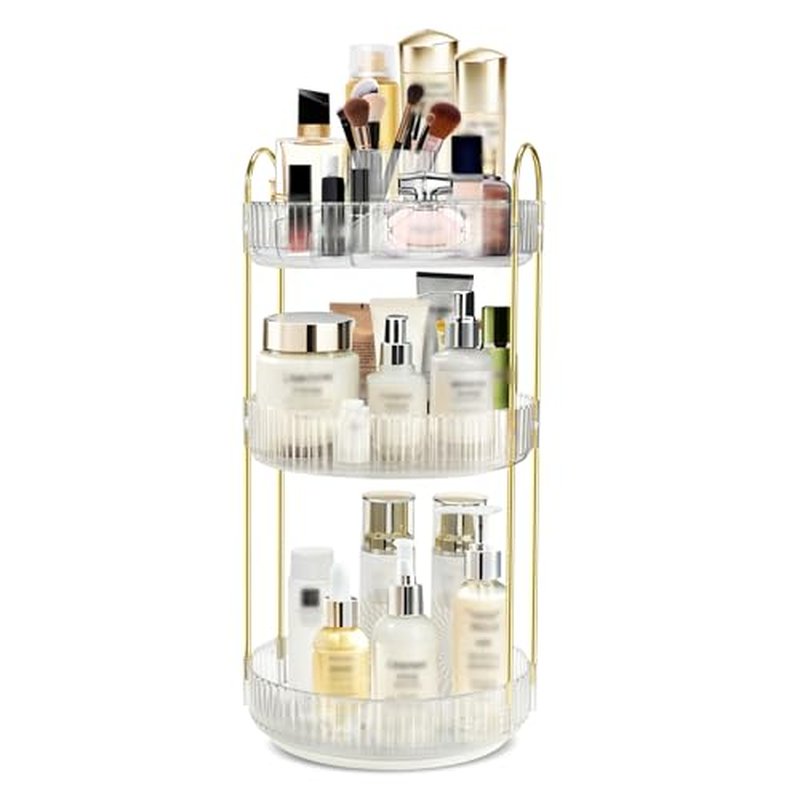 360° Rotating Makeup Organizer - 3-Tier Vanity Storage, White