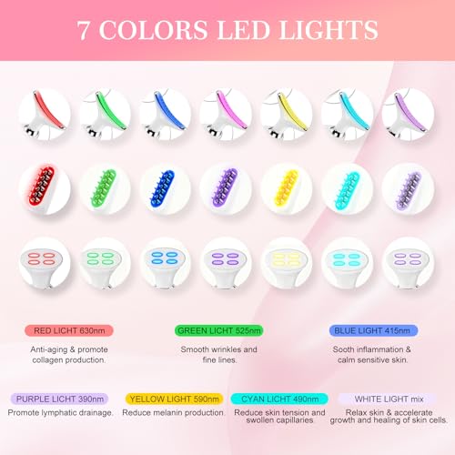 Red-Light-Therapy-for-Face and Neck-Eye-Head Massager,7 Colors Skin Rejuvenation Lifting Facial Massager for Toning,Glow Boost£¬Wrinkle for Birthday,Christmas,Mothers Day,Valentines Day Gifts (Pink)