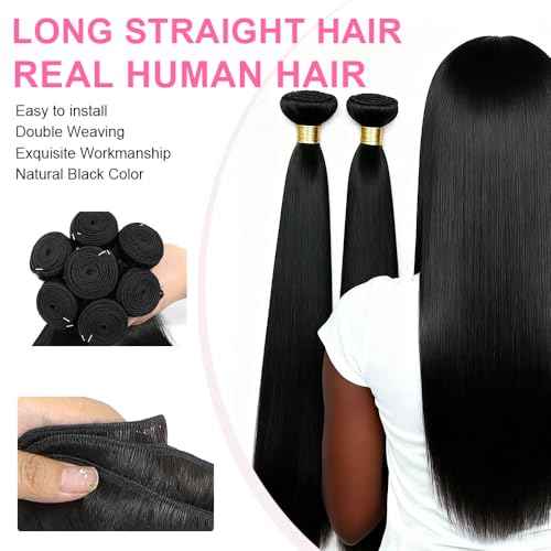 YAREESONG Straight Human Hair Bundles 12A Brazilian Human Hair 1 Bundles 100% Unprocessed Virgin Human Hair Weave Human Hair Extensions Natural Black Color 24 Inch