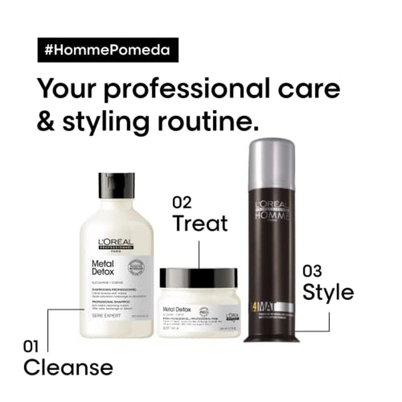 L'Or?al Professionnel Paris Styling Pomade For Men - Medium Hold and Matte Finish, Styling Cream For All Hair Types