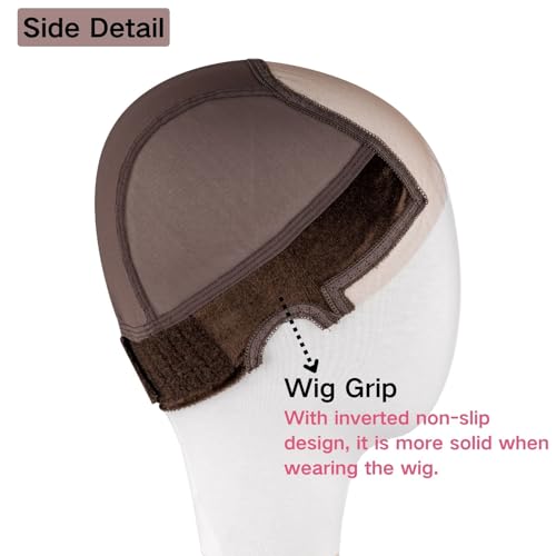 Lace Wig Grip Cap Women: 4x5 Transparent Swiss Lace Area - Non-slip Wig Gripper for Keeping Wigs Lace Front In Place - Stocking Dome Cap with Built In Elastic Headband (Medium Brown)