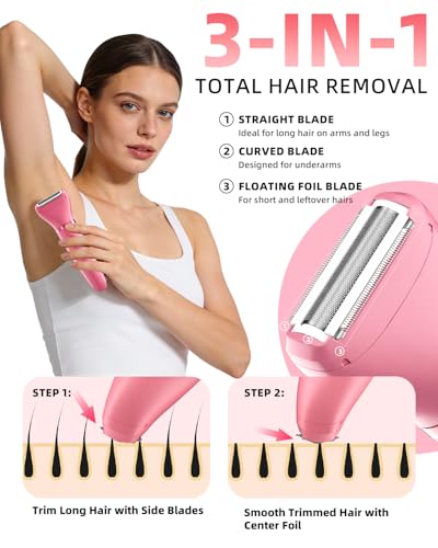 Ufree Rose Red 3-in-1 Women's Bikini Trimmer & Electric Razor Kit