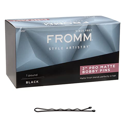 Fromm 2" Matte Black Bobby Pins 600-Pack, Crimped Non-Slip Hair Pins